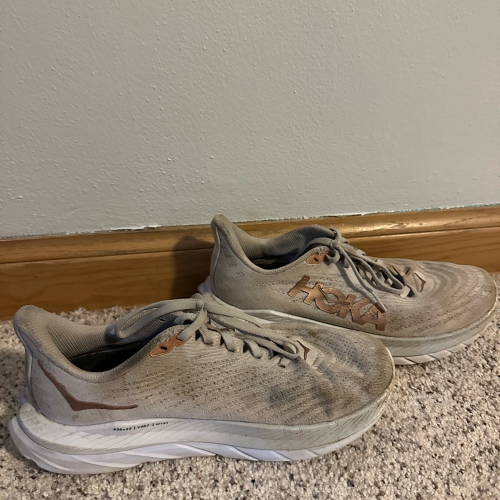 Hoka Athletic Shoes in Tan and White